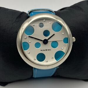 Narmi Silvertone Stainless Steel Blue Band Wrist Watch